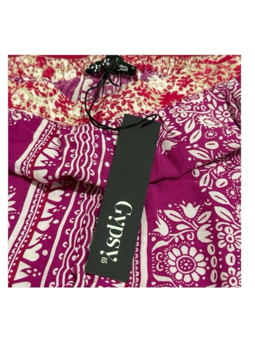 new Gypsy05 ꧁ Mixed Print Rayon Voile Fringe Shorts ꧂ Hot Pink Large ꧂ Festival - Picture 12 of 16